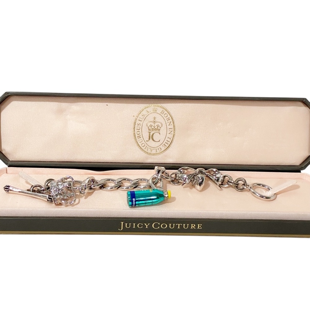 Vintage Y2K Juicy Couture Silver Tone Charm Bracelet Crown Heart